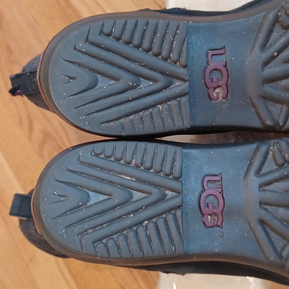 UGG Simmens Moto Boots Black Leather, Gray Flannel Mid Calf Women's 10 - Picture 7 of 16